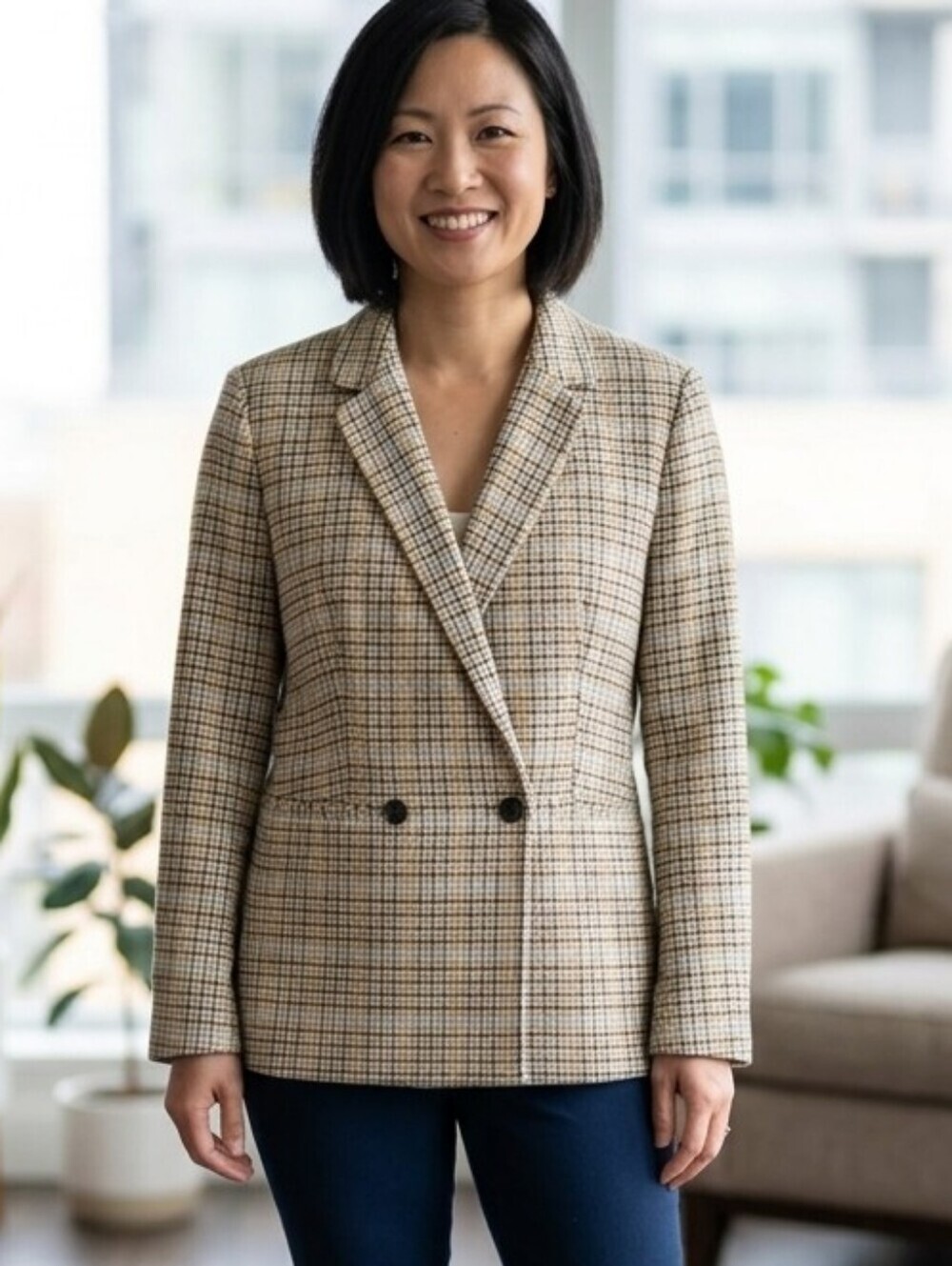 GAP Plaid Double-Breasted Blazer